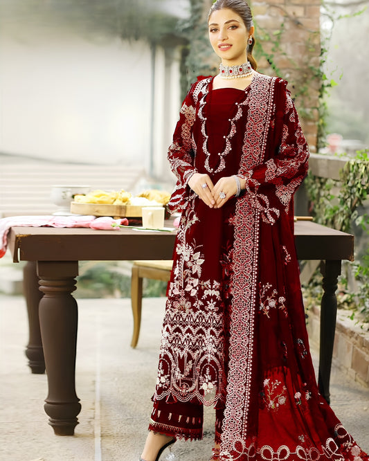 KAHF 3-PIECE LAWN EMBROIDERED SUIT WITH EMBROIDERED CUT WORK DUPATTA & TROUSER