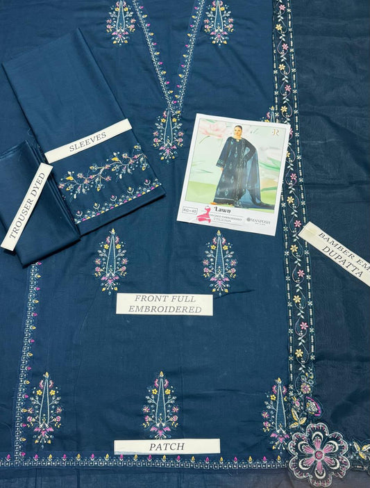 ETHNC-3PC LAWN SEQUIN EMBROIDERED SHIRT WITH ORGANZA EMBROIDERED DUPATTA AND TROUSER
