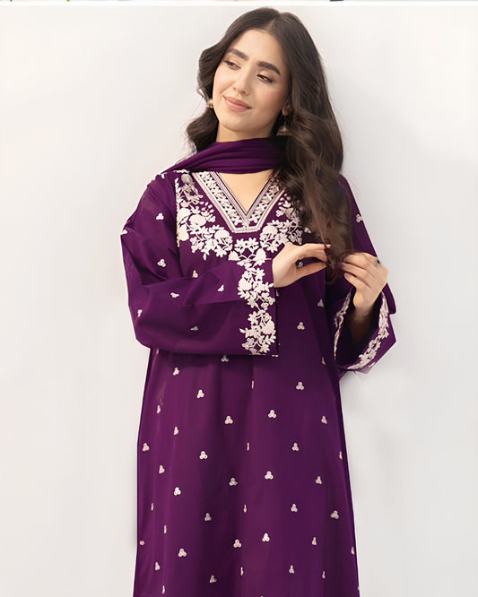 PEZWAAN 2-PIECE LAWN EMBROIDERED SHIRT WITH ELEGANT TROUSER