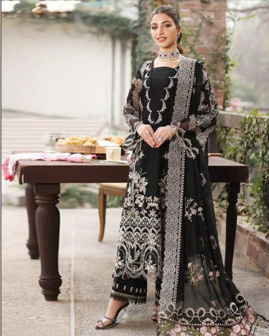 KAHF 3-PIECE LAWN EMBROIDERED SUIT WITH EMBROIDERED CUT WORK DUPATTA & TROUSER
