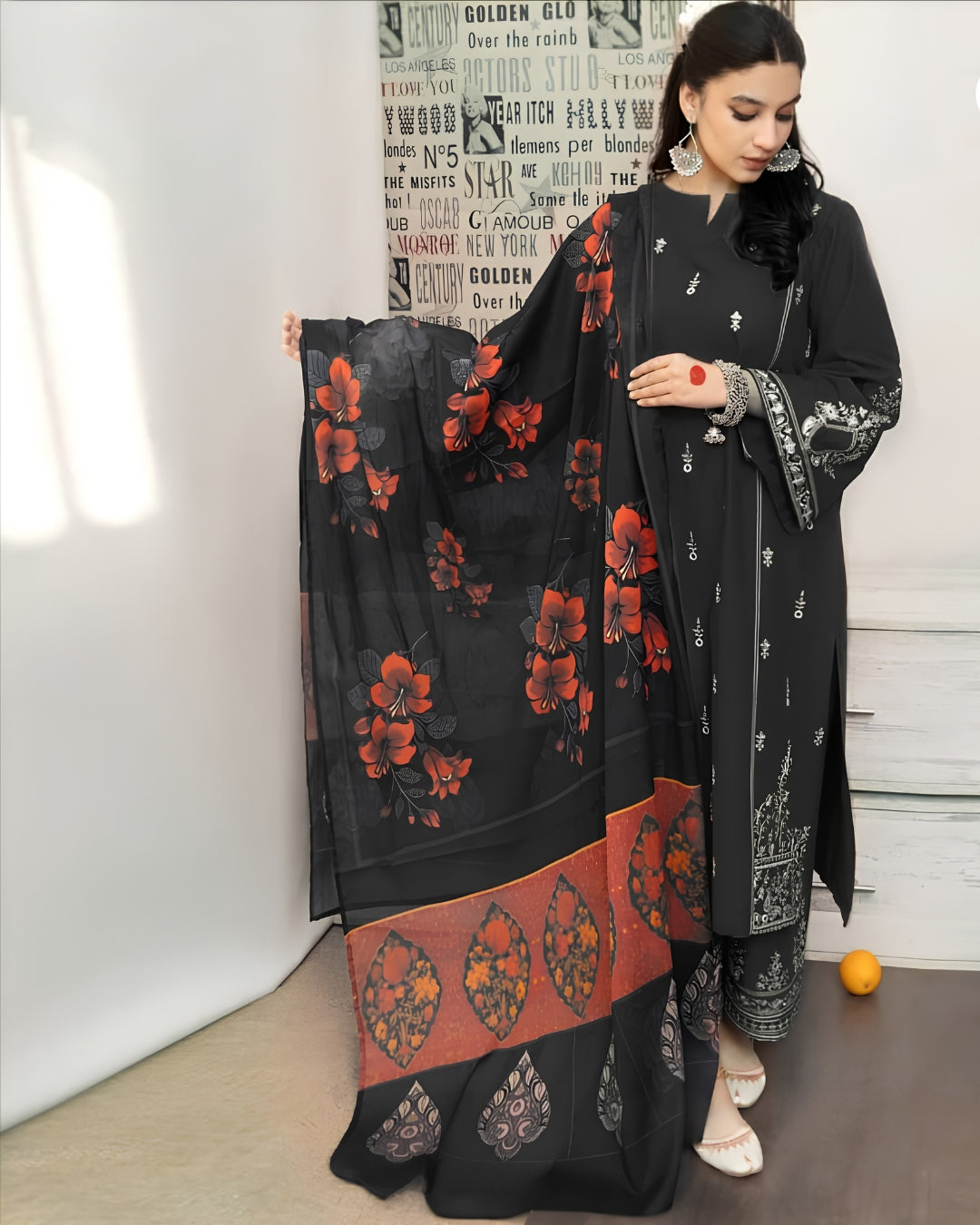 URGE 3-PIECE LAWN EMBROIDERED DRESS WITH EMBROIDERED DUPATTA & TROUSER
