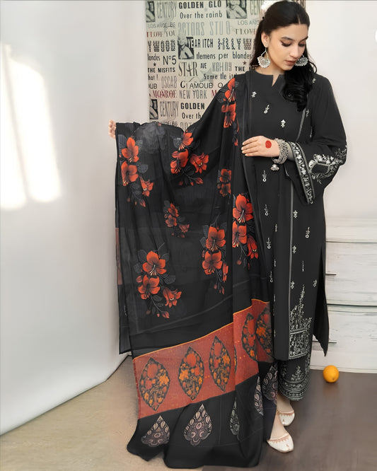 URGE 3-PIECE LAWN EMBROIDERED DRESS WITH EMBROIDERED DUPATTA & TROUSER