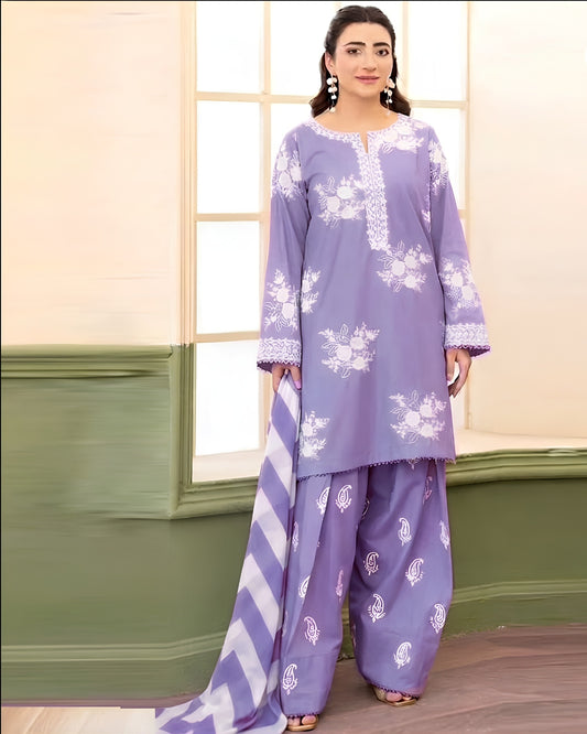 ZARA SHAHJAHAN-3PC LAWN EMBROIDERED SHIRT WITH MONARK PRINTED DUPATTA AND EMB TROUSER