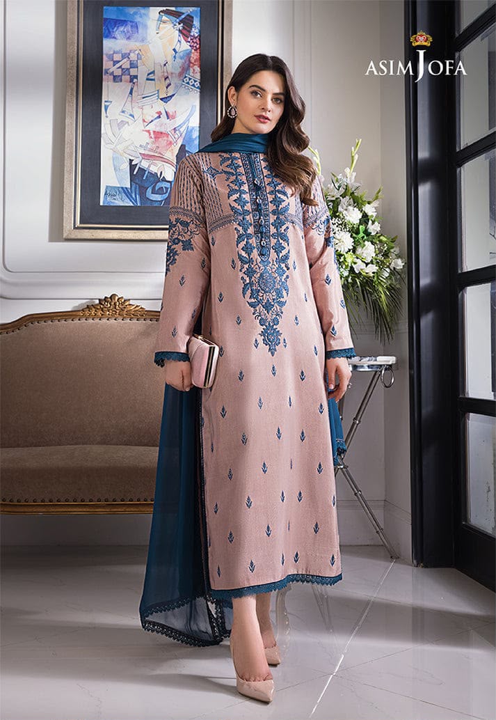 ASIM JOFA 3-PIECE LAWN EMBROIDERED DRESS WITH BAMBER CHIFFON EMBROIDERED DUPATTA & TROUSER