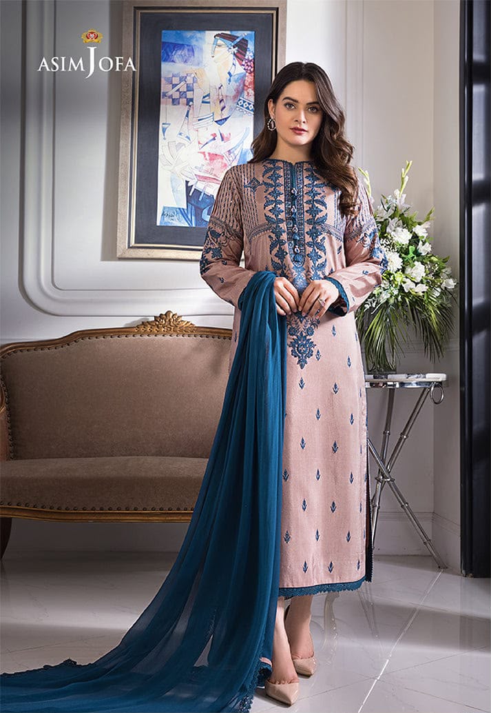ASIM JOFA 3-PIECE LAWN EMBROIDERED DRESS WITH BAMBER CHIFFON EMBROIDERED DUPATTA & TROUSER