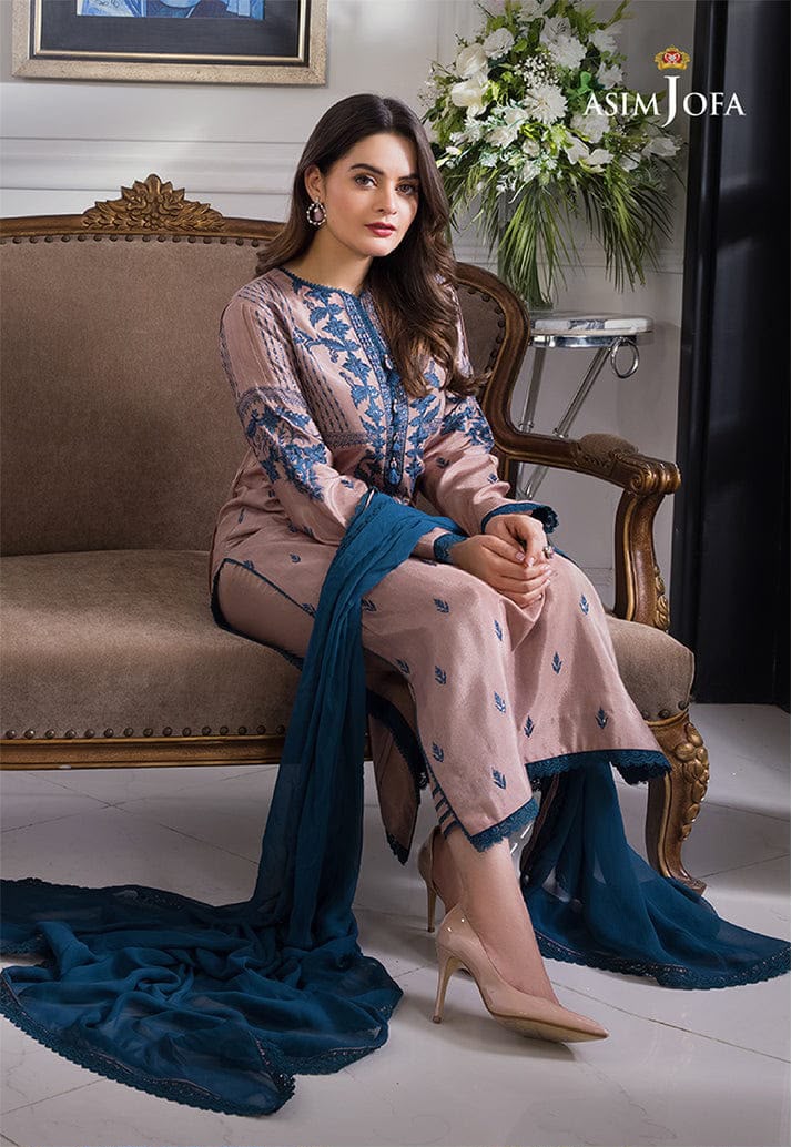 ASIM JOFA 3-PIECE LAWN EMBROIDERED DRESS WITH BAMBER CHIFFON EMBROIDERED DUPATTA & TROUSER