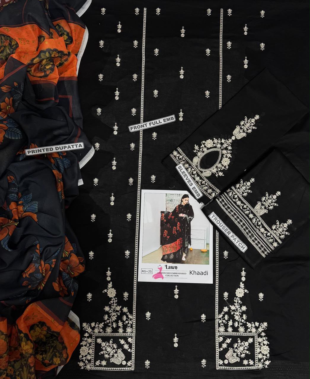 URGE 3-PIECE LAWN EMBROIDERED DRESS WITH EMBROIDERED DUPATTA & TROUSER